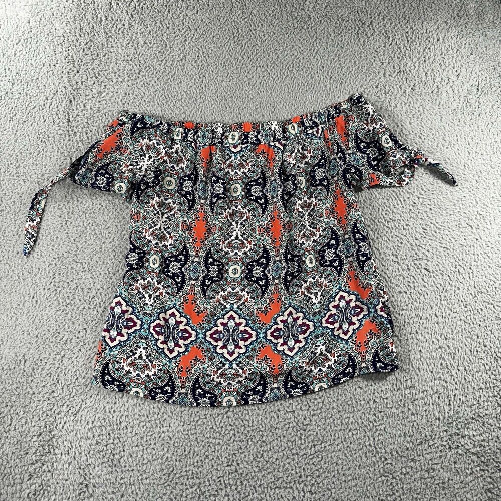 Society Girl Off Shoulder Blouse Women Medium Boho Cottagecore Geometric Peasant